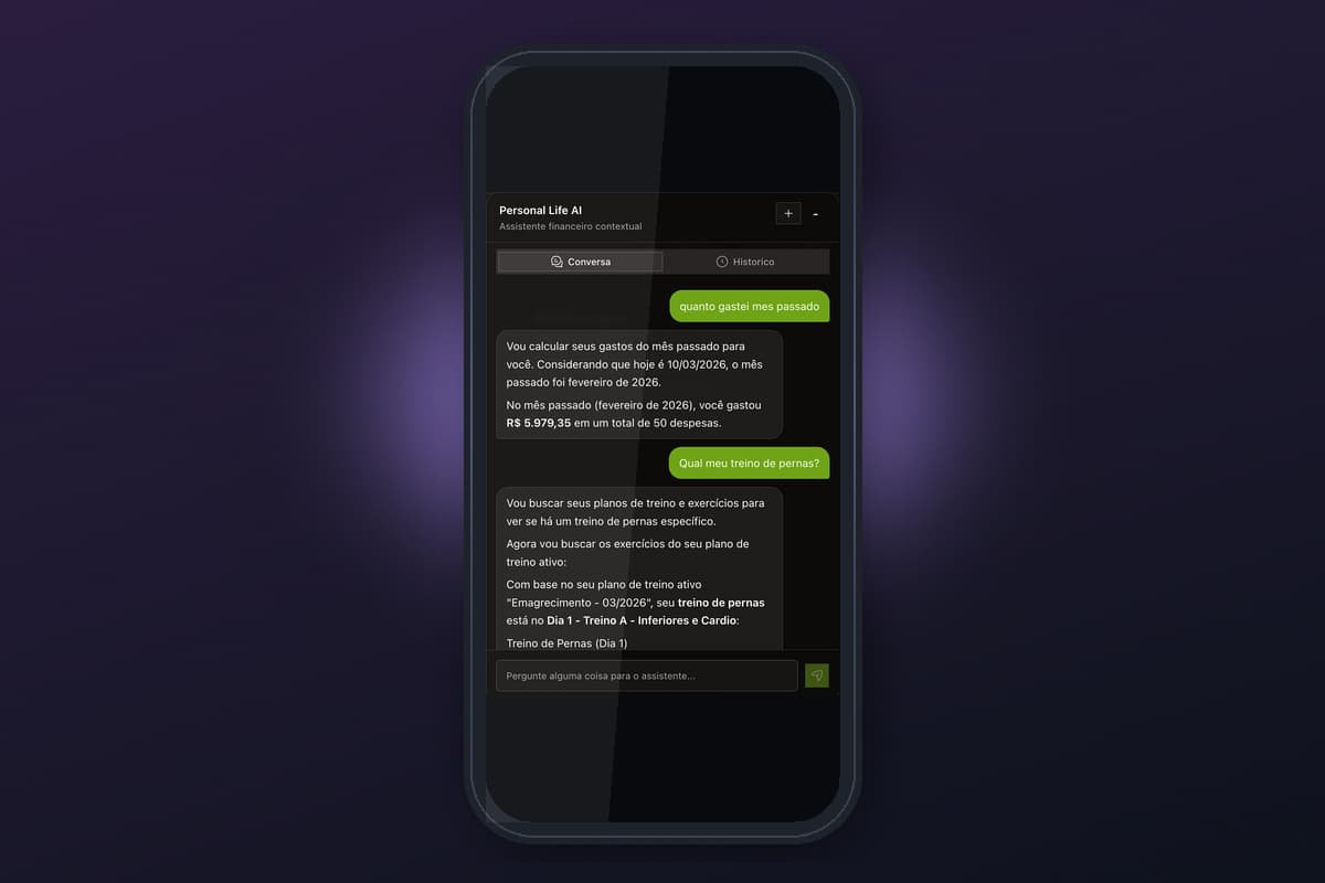 Prévia da conversa com a IA no Personal Life