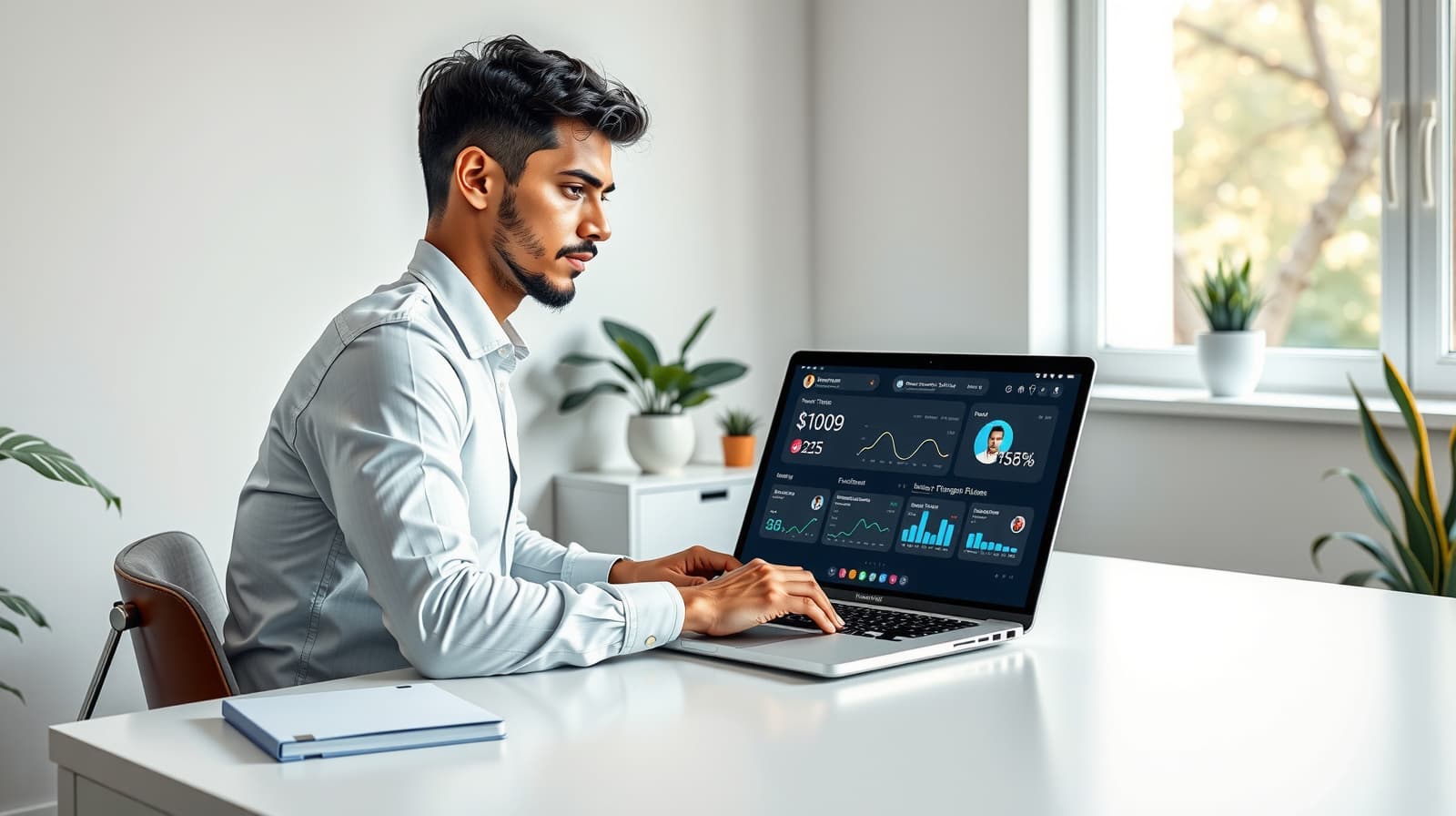 Pessoa usando o dashboard do Personal Life para finanças e fitness